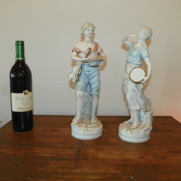 Tall Vintage Figurine Candrea Porcelain Set Man Women - Picture 9 of 16
